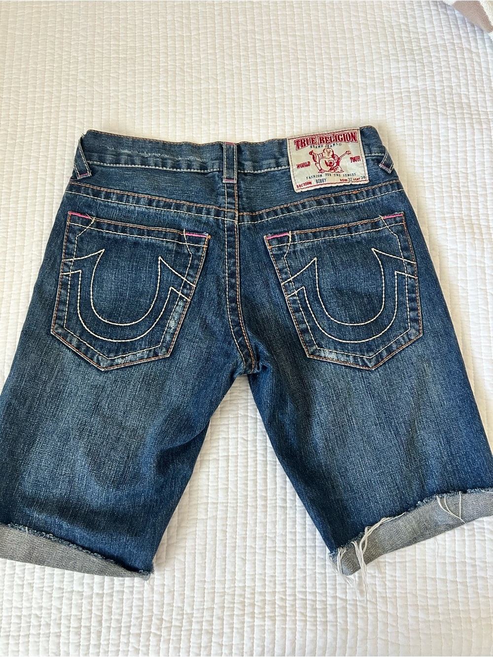 True Religion Jeans - Blue Denim with White and Pink Stitching